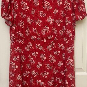 Festive Red Floral Dress- Elegant and Versatile (Casual or Dressy)